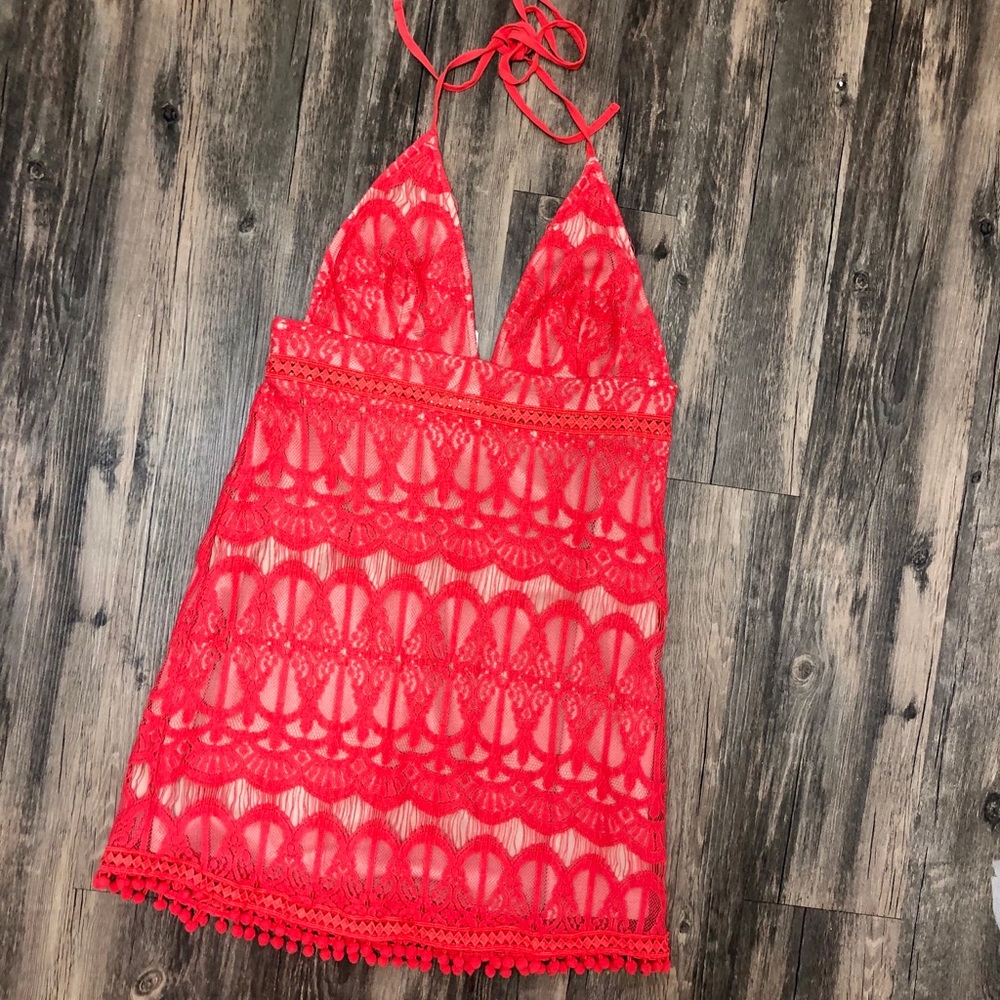 forever 21 womens pink lace nude cocktail dress